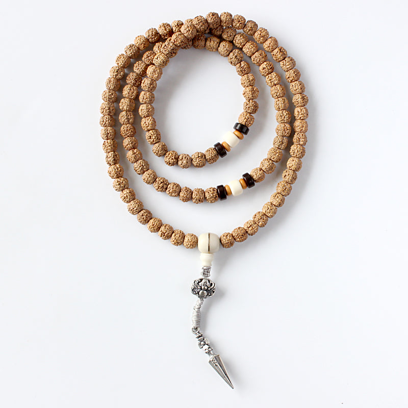 Buddhist Handcrafted Nature Sandalwood Empowerment Necklace (Ivory Rudraksha Beads)