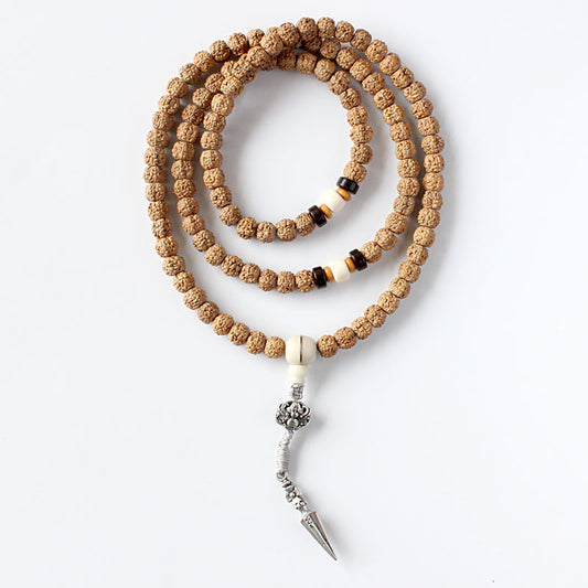 Buddhist Handcrafted Nature Sandalwood Empowerment Necklace (Ivory Rudraksha Beads)