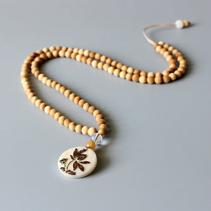 Buddhist Handcrafted Nature Sandalwood Necklace for "Harmony & Focus" (made with Organic Tree Tagua Nut)