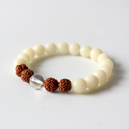 Buddhist Handcrafted Nature Sandalwood Bracelet for "Spirit Awakening" (made with Nature's White Bodhi & Rudraksha Seed)