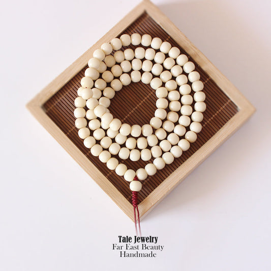 Buddhist Handcrafted Nature Sandalwood for "Preservation & Perseverance" Ivory Beads (made with Bodhi Seed and Tagua Nut)