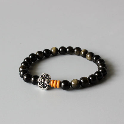 Lucky Golden Obsidian Beaded Charm Bracelet (Golden Obsidian Beads)
