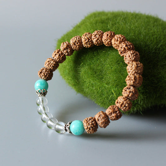 Buddhist Handcrafted Nature Sandalwood Bracelet for "Positivity" (made with Organic Rudraksha Seeds & Pure Crystals)